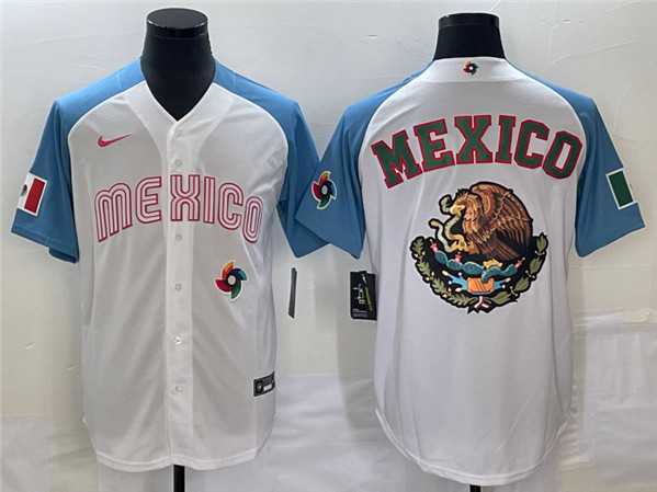Men%27s Mexico Baseball 2023 White Blue Team Big Logo World Baseball Classic Stitched Jersey->2023 world baseball classic->MLB Jersey
